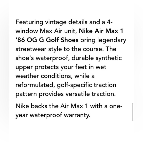 Nike Air Max 1 ‘86 OG Men’s Golf Shoes-White/Dusty Cactus-Various Sizes NIB⛳️